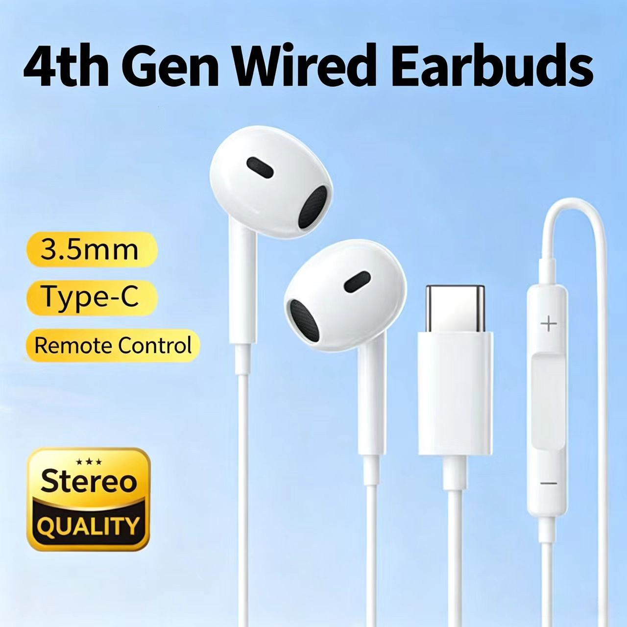 Type C Wired Earphones With Mic - Wired Half‑In‑Ear Headphone Type‑C & 3.5mm