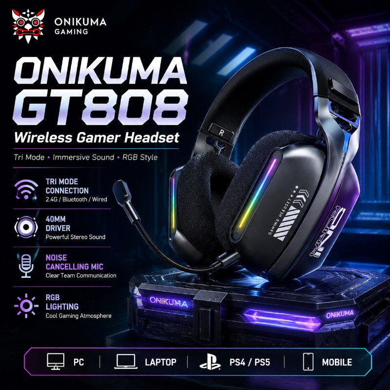 ONIKUMA GT808 Wireless Gaming  - огляд і ціна Gaming Headset With Mic Rgb