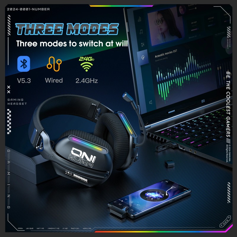 ONIKUMA GT808 Wireless Gaming  - огляд і ціна Gaming Headset With Mic Rgb