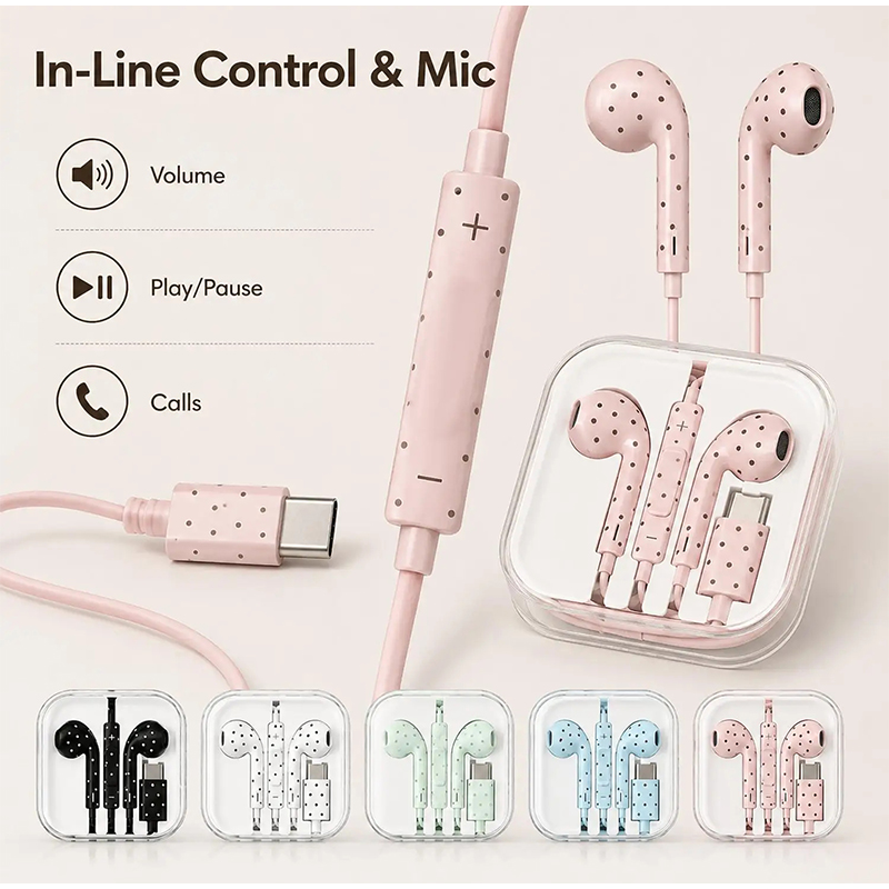 Type C Earphones Polka Dot Sta - огляд і ціна Type C Wired Earphones With Mic