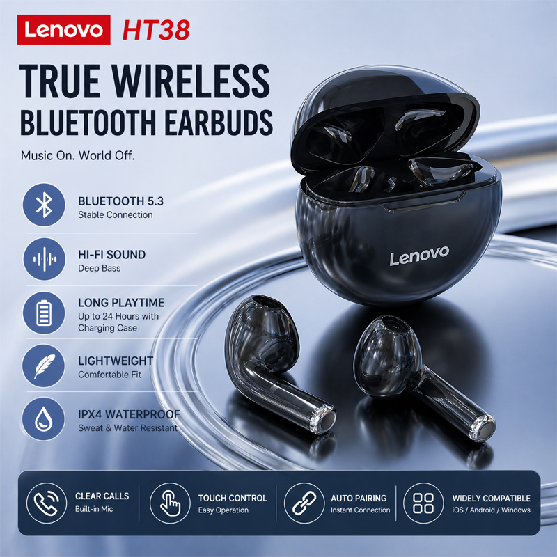New Lenovo HT38 Wireless Headp - огляд і ціна Tws Earbuds Bluetooth 5.3
