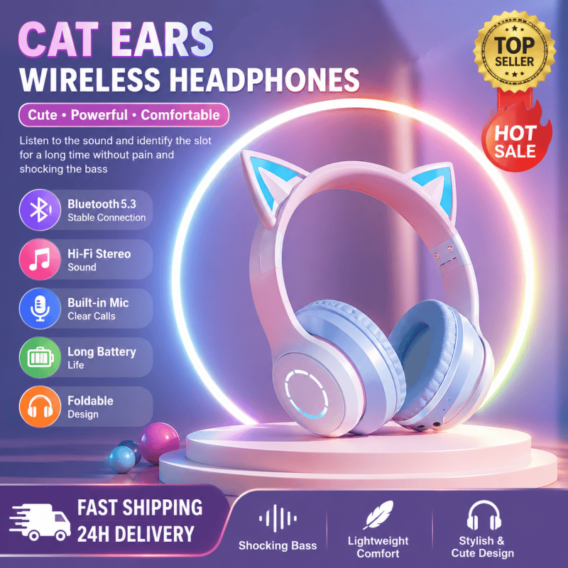 New Best Selling RGB Head-moun - огляд і ціна Cat Ear Bluetooth Headset Led