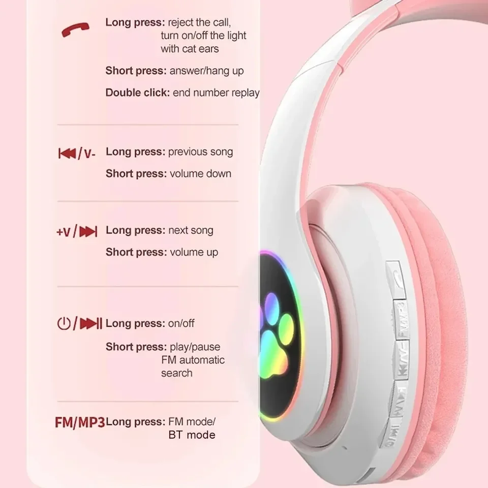 2 Pcs Wireless Headset Bluetoo - огляд і ціна Cat Ear Bluetooth Headset Led