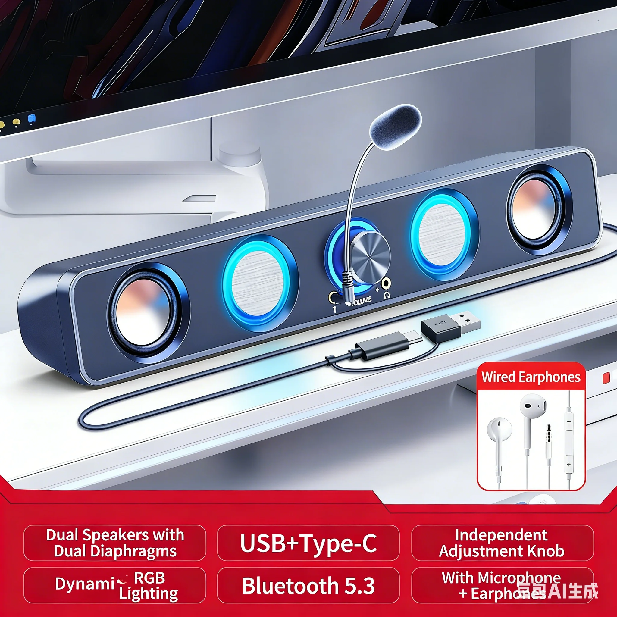 Home Theater Speakers System S - огляд і ціна Rgb Computer Soundbar For Pc