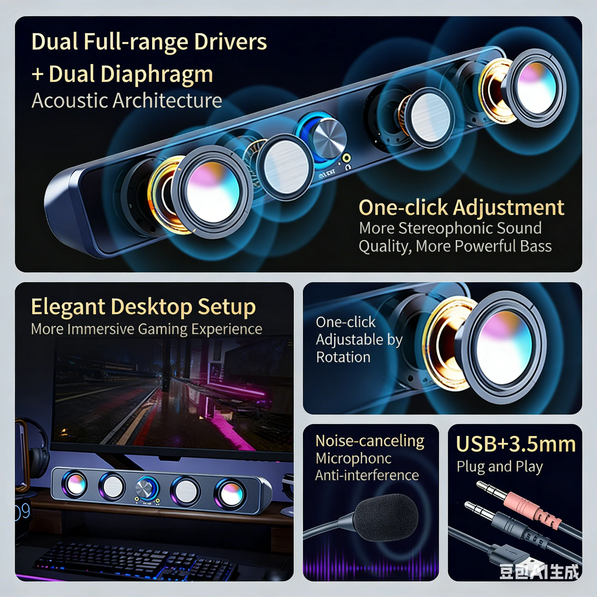 Home Theater Speakers System S - огляд і ціна Rgb Computer Soundbar For Pc